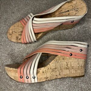 Lucky Brand Women's Coral and Beige Wedge Sandals SIZE 10M